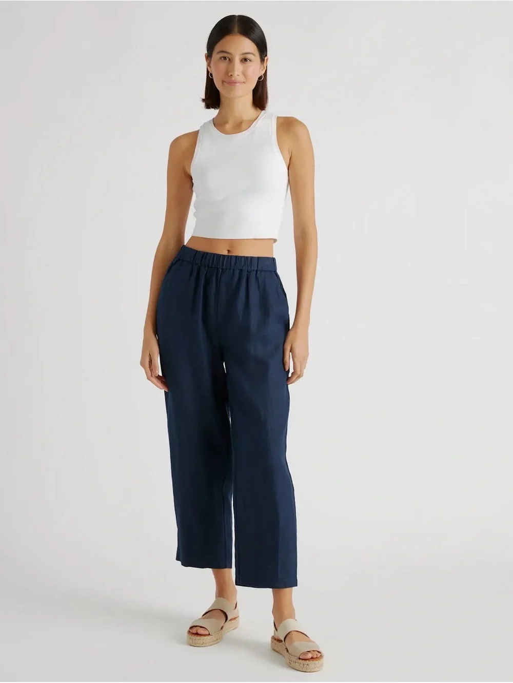 Quince Women’s 100% European Linen Flax Pull-On Pant Medium Navy Relaxed Fit